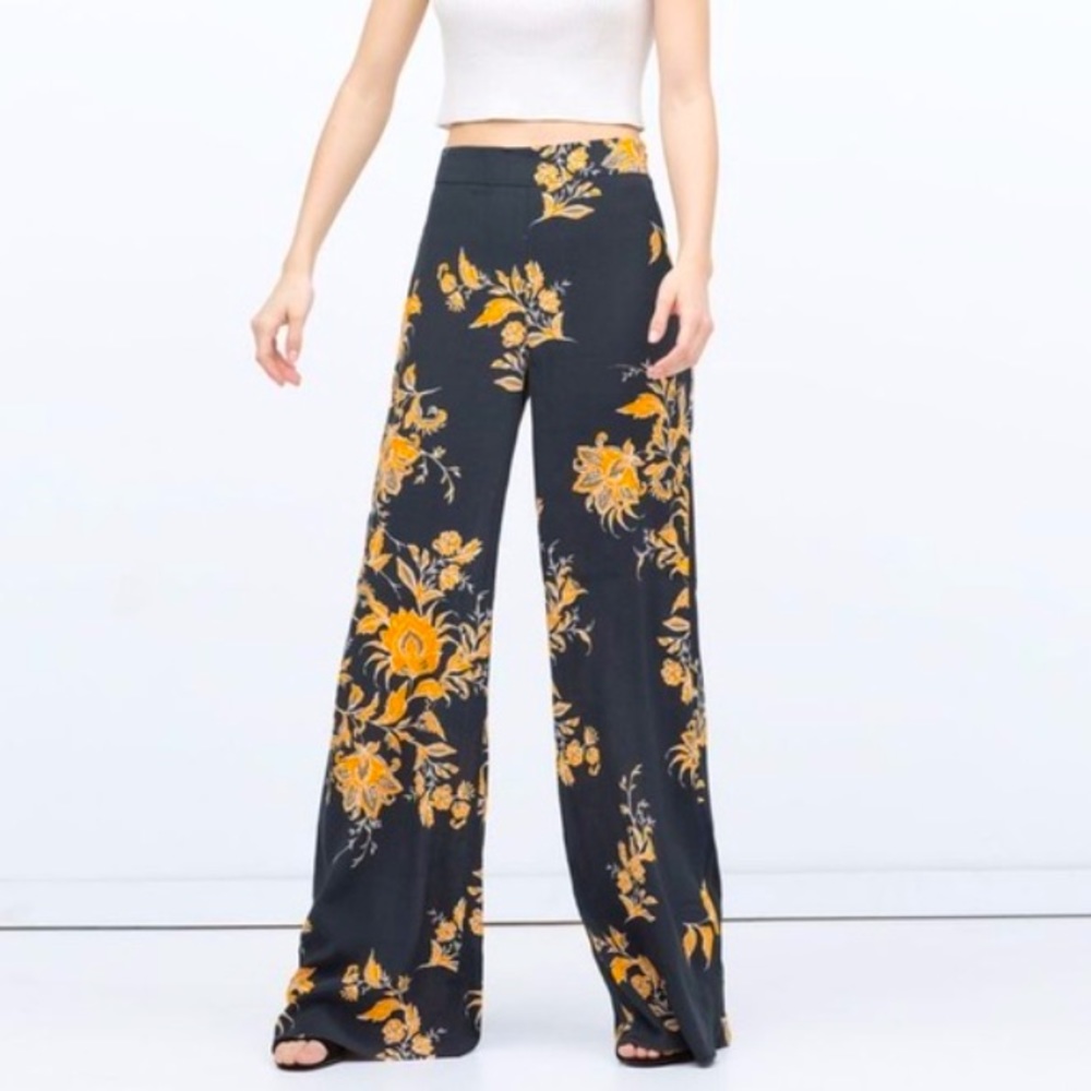 ZARA Wide Leg Floral Pants